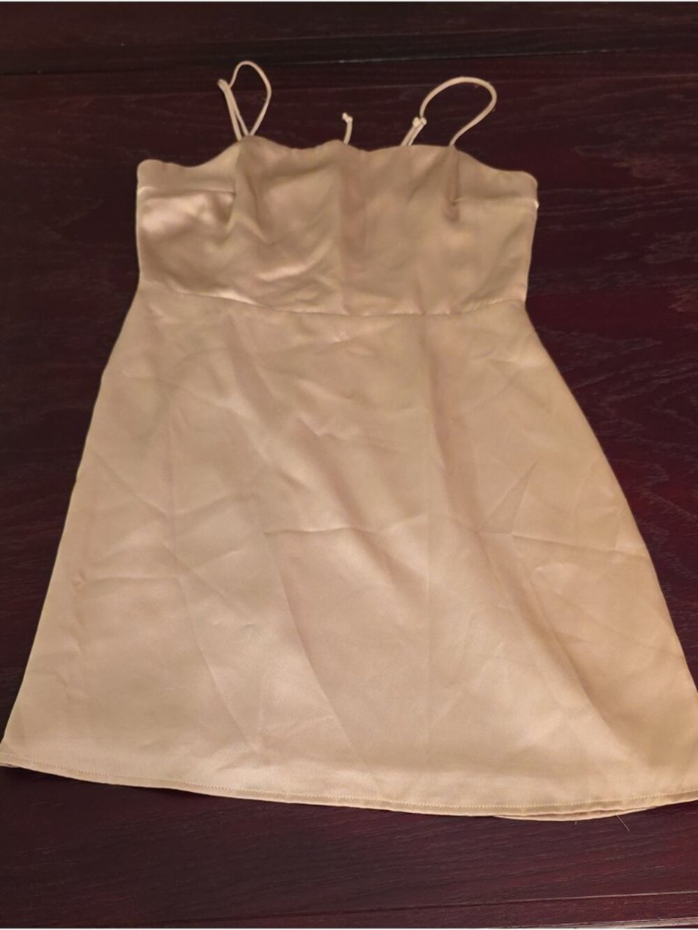 Cotton Candy Cream Satin Spaghetti Strap Camisole Dress